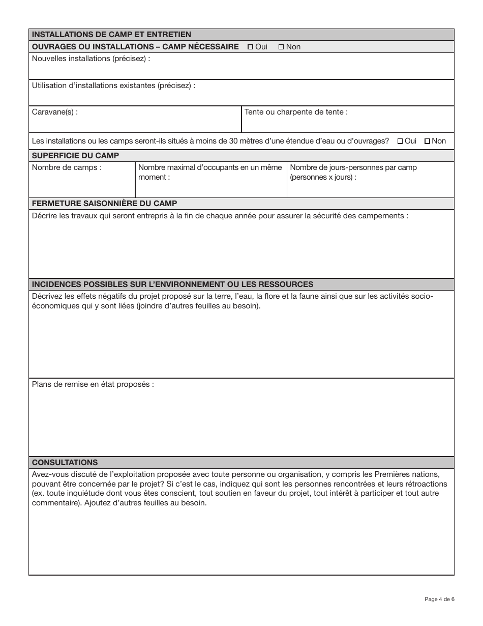 Forme YG5028 Demande De Permis Dutilisation DES Terres - Yukon, Canada (French), Page 4