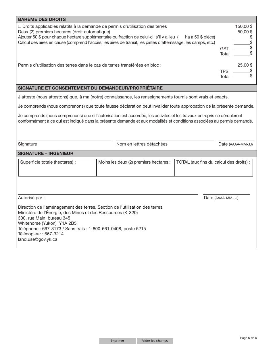 Forme YG5028 Demande De Permis Dutilisation DES Terres - Yukon, Canada (French), Page 6