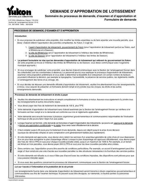 Forme YG5370 Application for Subdivision Approval - Yukon, Canada (French)