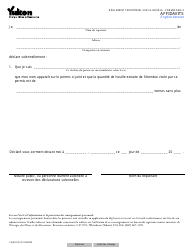 Document preview: Forme YG5031 Reglement Territorial Sur La Houille " Formulaire 4 : Affidavits - Yukon, Canada (French)