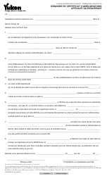 Forme 9 (YG5050) &quot;Demande De Certificat D'ameliorations Affidavit Du Requerant&quot; - Yukon, Canada (French)