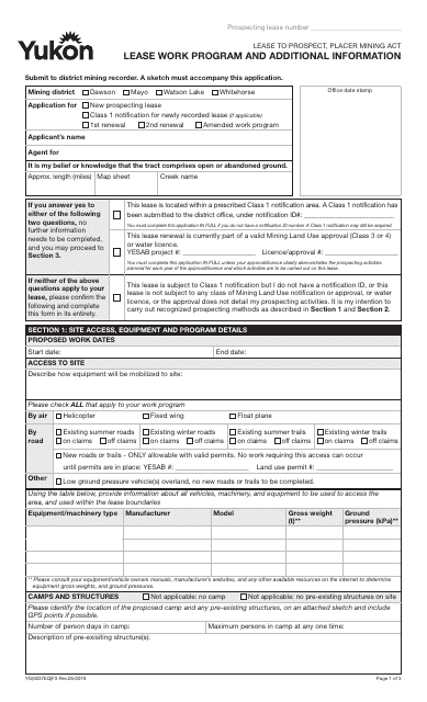 Form YG5037 Lease Work Program and Additional Information - Yukon, Canada