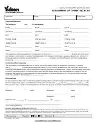 Document preview: Form YG5072 Assignment of Operating Plan - Yukon, Canada