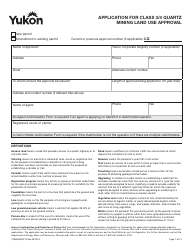 Document preview: Form YG5069 Application for Class 3/4 Quartz Mining Land Use Approval - Yukon, Canada