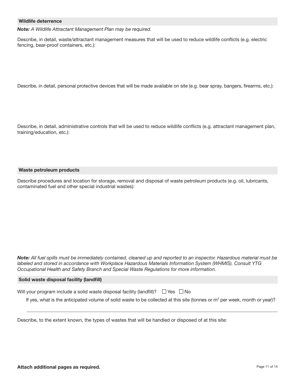 Form YG5069 Application for Class 3 / 4 Quartz Mining Land Use Approval - Yukon, Canada, Page 11