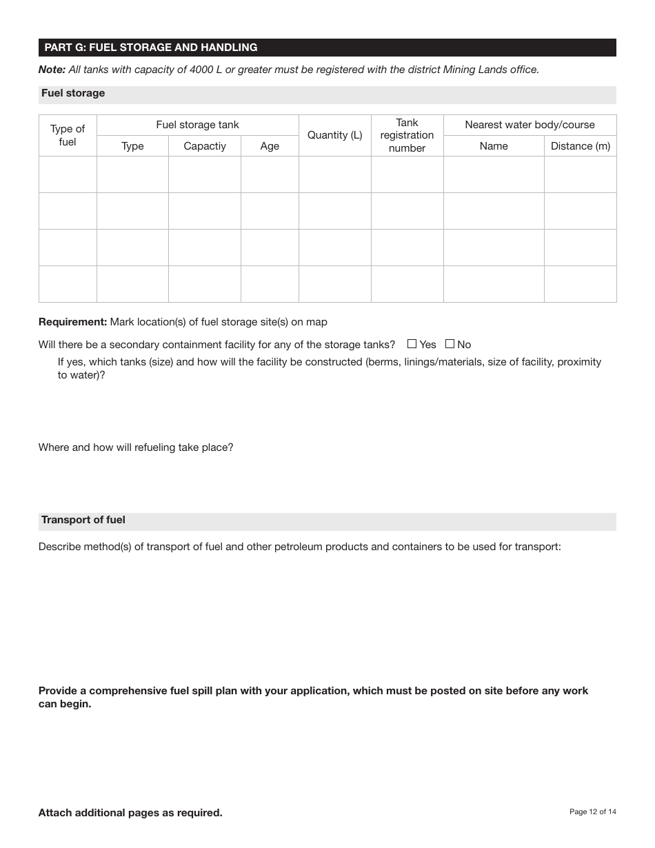 Form YG5069 Application for Class 3 / 4 Quartz Mining Land Use Approval - Yukon, Canada, Page 12