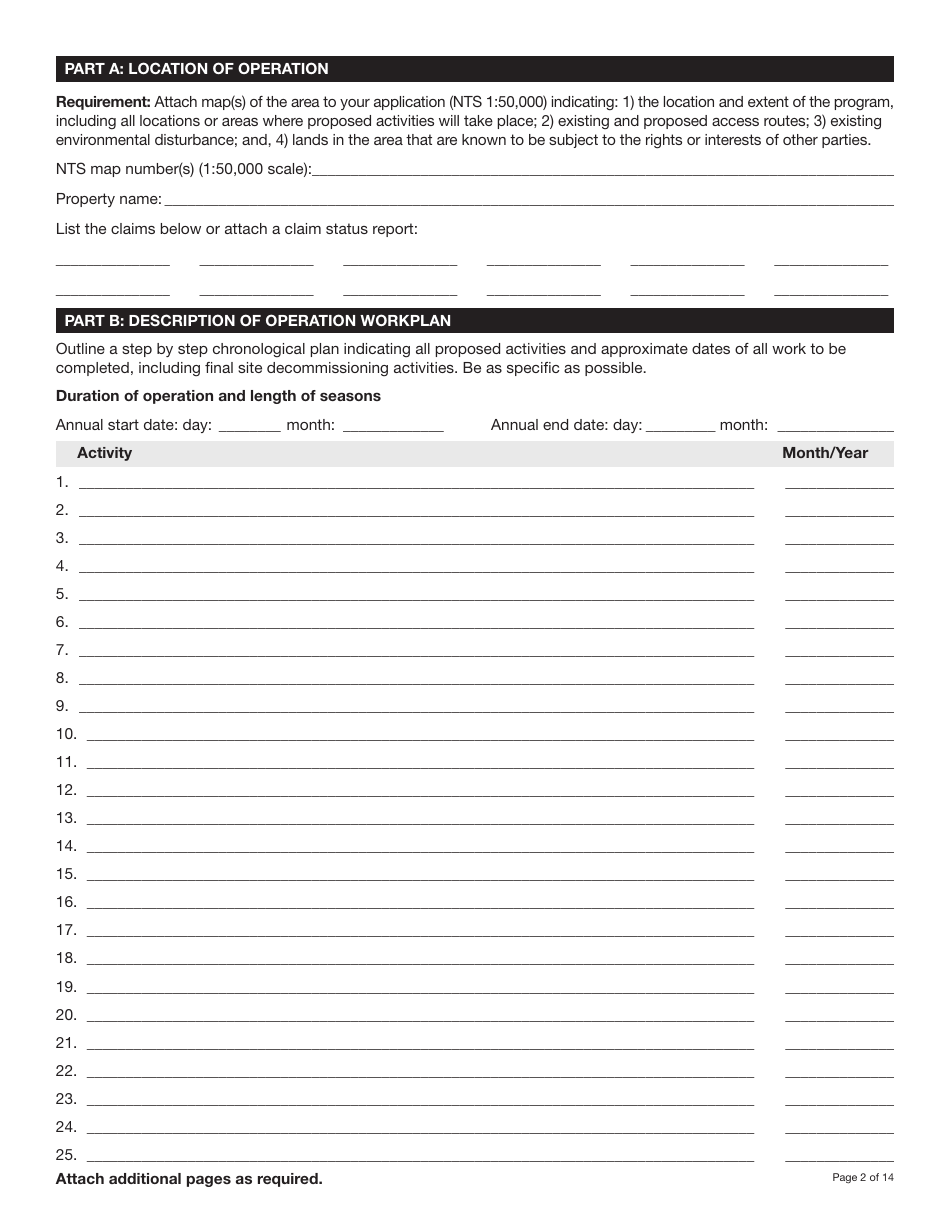 Form YG5069 Application for Class 3 / 4 Quartz Mining Land Use Approval - Yukon, Canada, Page 2