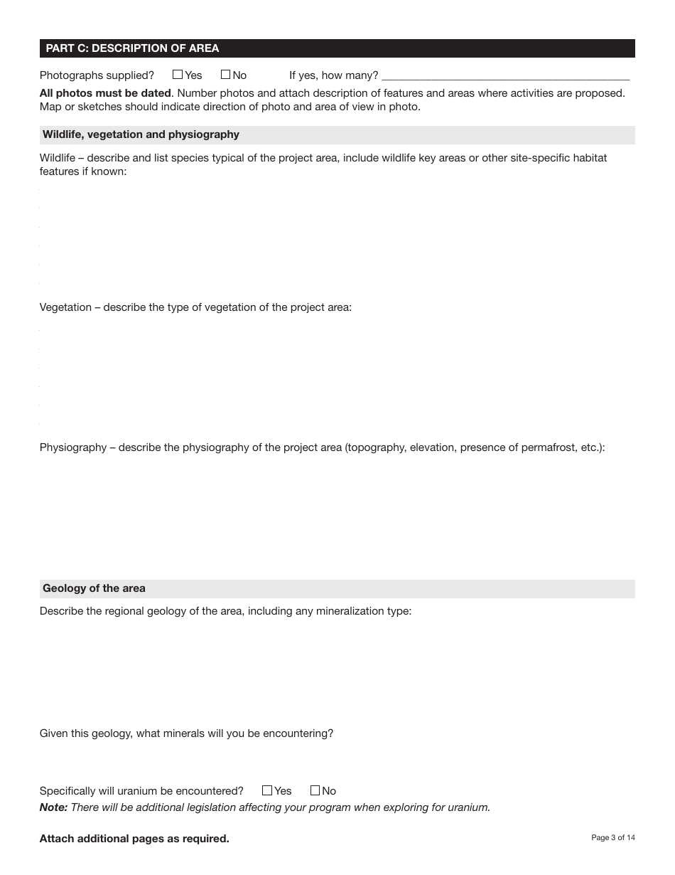Form YG5069 Application for Class 3 / 4 Quartz Mining Land Use Approval - Yukon, Canada, Page 3