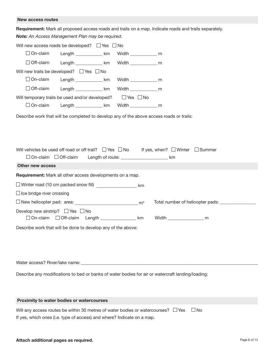 Form YG5069 Application for Class 3 / 4 Quartz Mining Land Use Approval - Yukon, Canada, Page 6