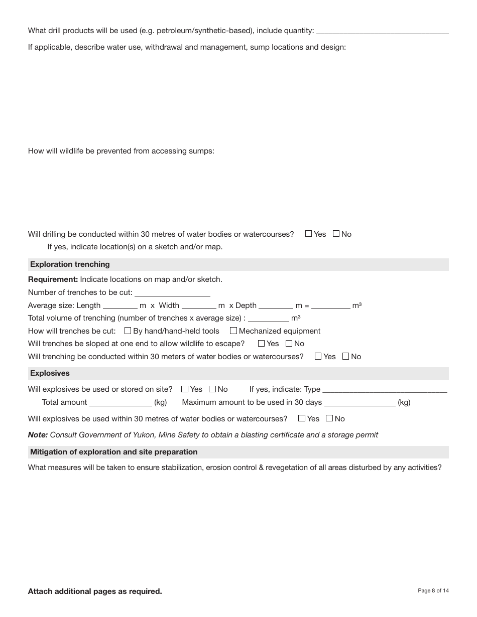 Form YG5069 Application for Class 3 / 4 Quartz Mining Land Use Approval - Yukon, Canada, Page 8