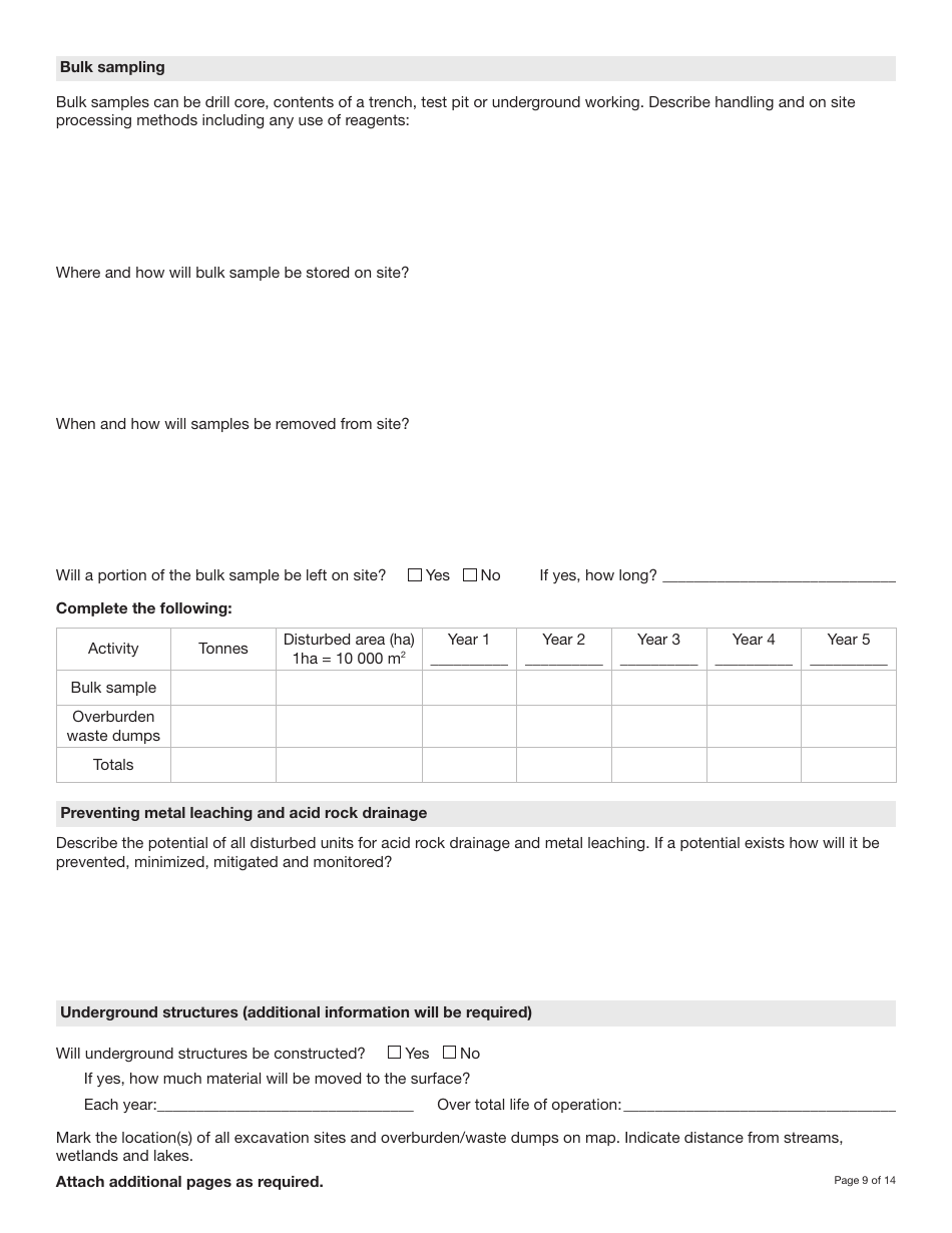 Form YG5069 Application for Class 3 / 4 Quartz Mining Land Use Approval - Yukon, Canada, Page 9