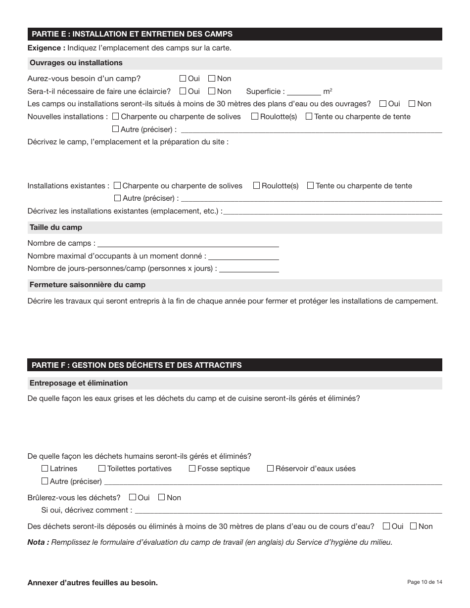 Forme YG5069 Demande Dapprobation Pour Lutilisation DES Terres - Exploitation Du Quartz De Type 3 Ou 4 - Yukon, Canada (French), Page 10