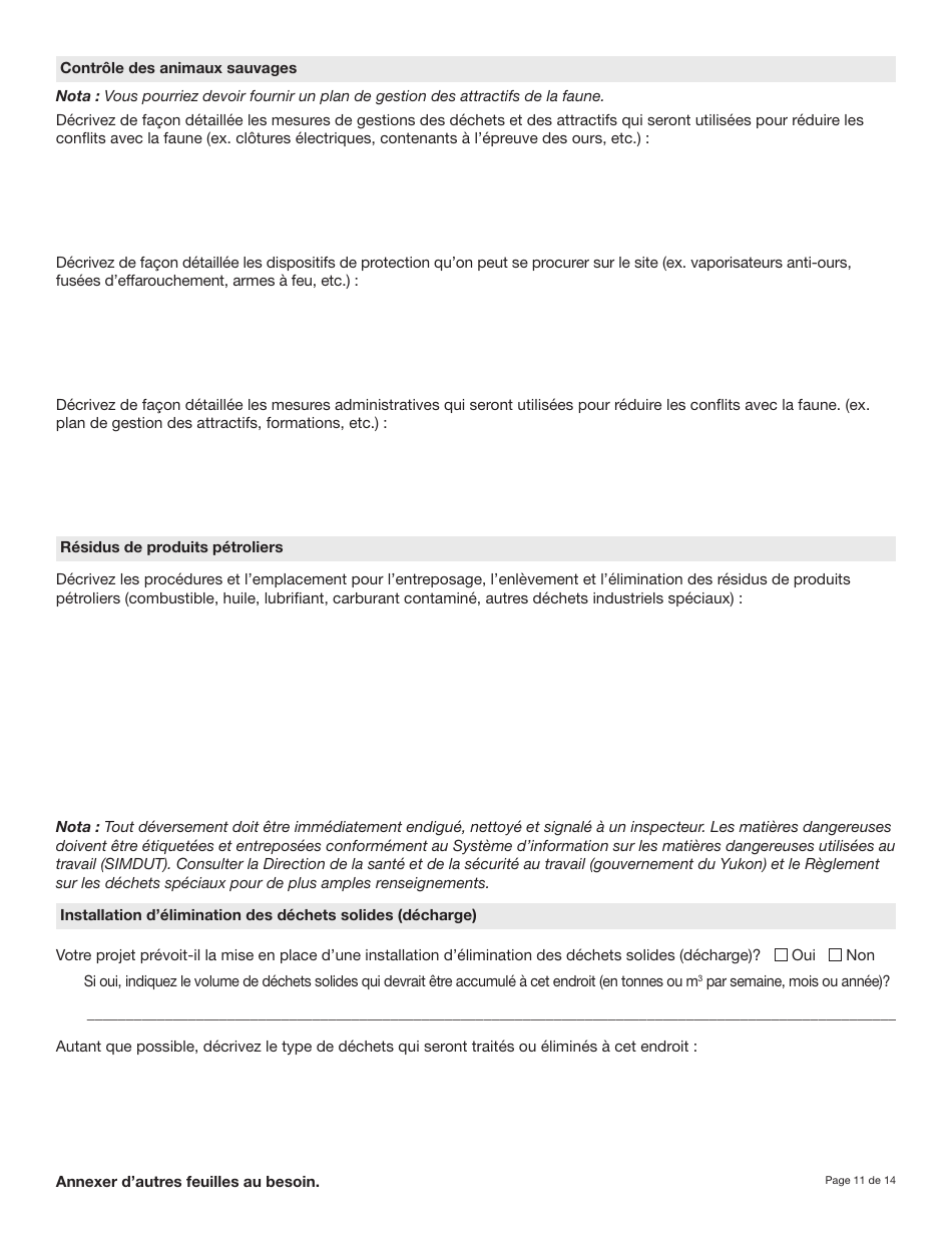 Forme YG5069 Demande Dapprobation Pour Lutilisation DES Terres - Exploitation Du Quartz De Type 3 Ou 4 - Yukon, Canada (French), Page 11