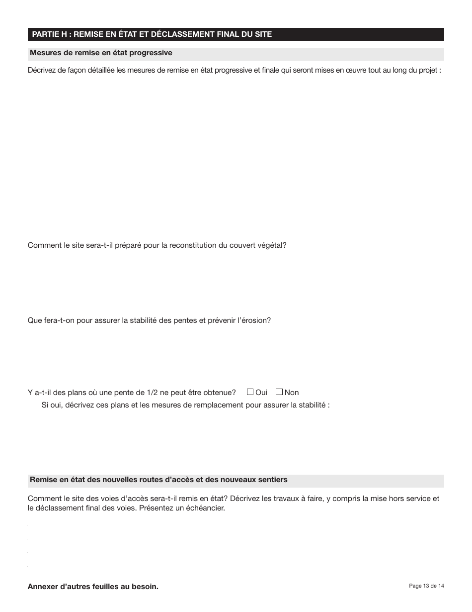 Forme YG5069 Demande Dapprobation Pour Lutilisation DES Terres - Exploitation Du Quartz De Type 3 Ou 4 - Yukon, Canada (French), Page 13