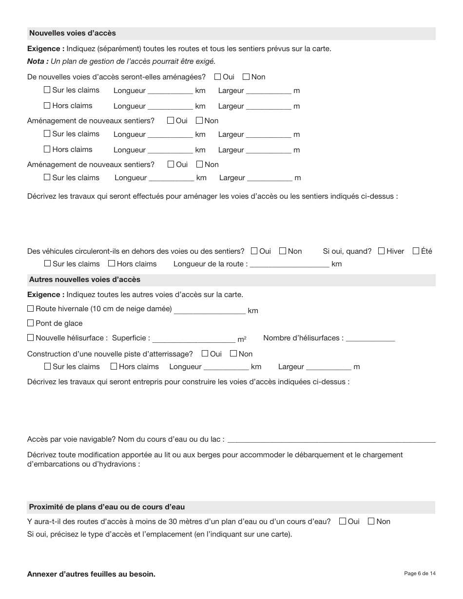 Forme YG5069 Demande Dapprobation Pour Lutilisation DES Terres - Exploitation Du Quartz De Type 3 Ou 4 - Yukon, Canada (French), Page 6