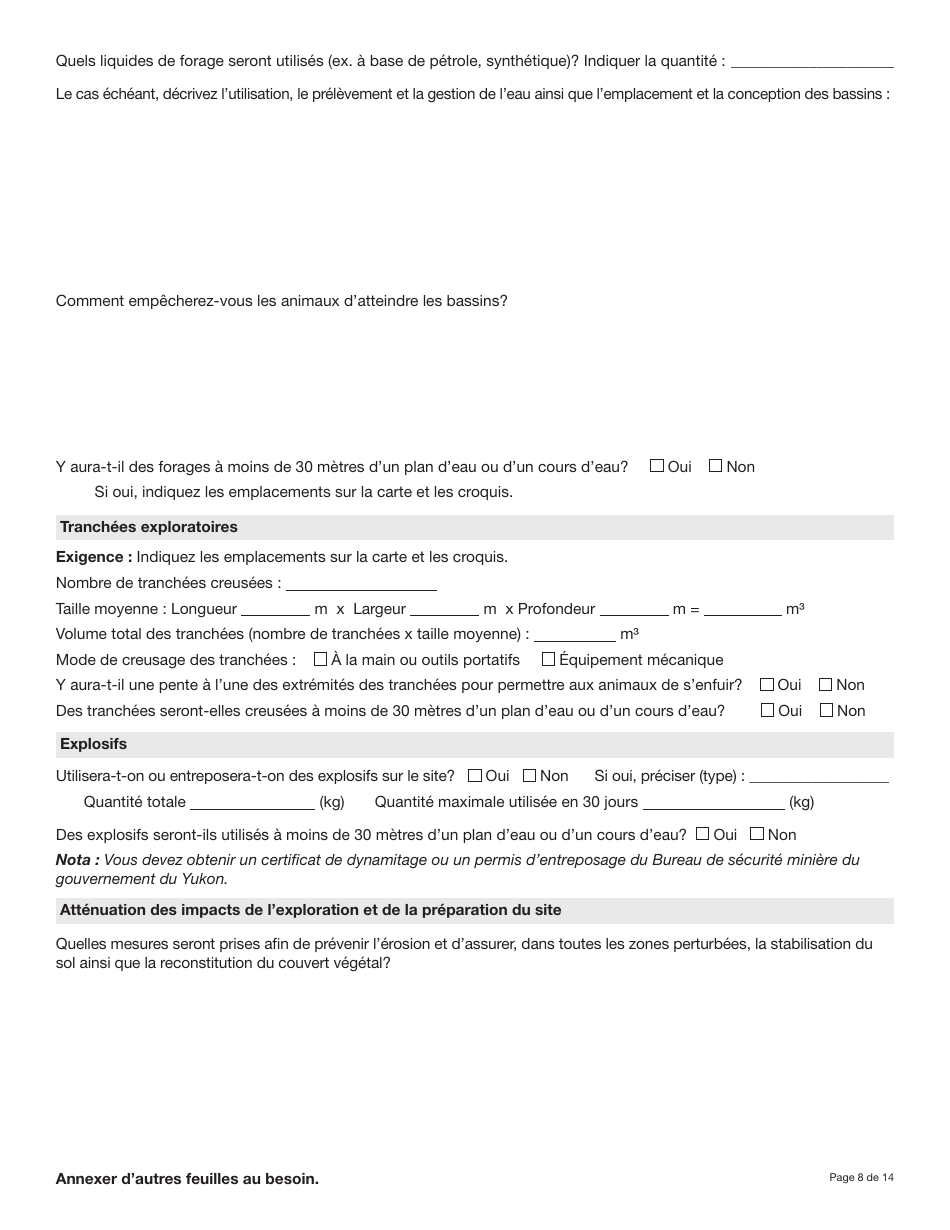 Forme YG5069 Demande Dapprobation Pour Lutilisation DES Terres - Exploitation Du Quartz De Type 3 Ou 4 - Yukon, Canada (French), Page 8