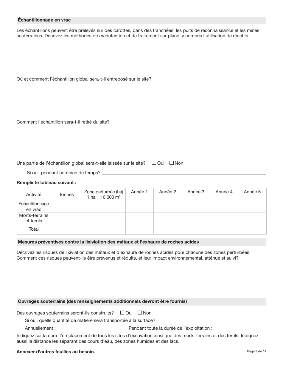 Forme YG5069 Demande Dapprobation Pour Lutilisation DES Terres - Exploitation Du Quartz De Type 3 Ou 4 - Yukon, Canada (French), Page 9