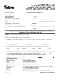 Forme YG4826 Rapport De Consommation En Vue Du Renouvellement Du Permis D&#039;exoneration De La Taxe - Demande 5d - Yukon, Canada (French)