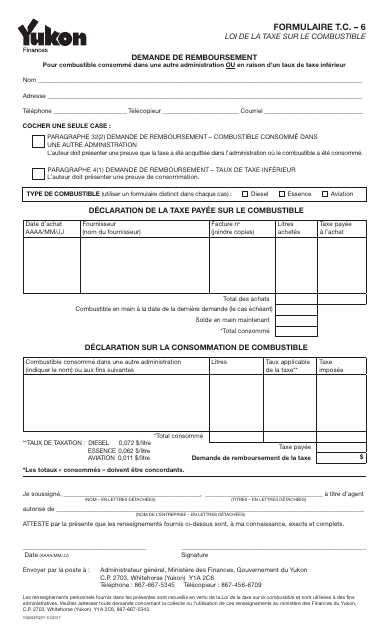 Forme YG593 Demande De Remboursement - Yukon, Canada (French)