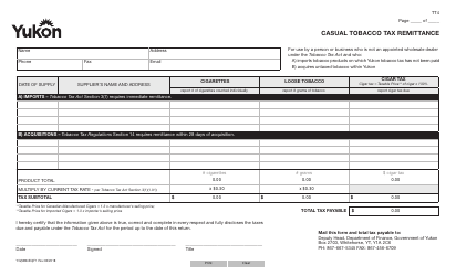 Form YG5894 &quot;Casual Tobacco Tax Remittance&quot; - Yukon, Canada