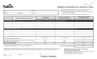 Forme TT4 (YG5894) Paiement Occasionnel De La Taxe Sur Le Tabac - Yukon, Canada (French)