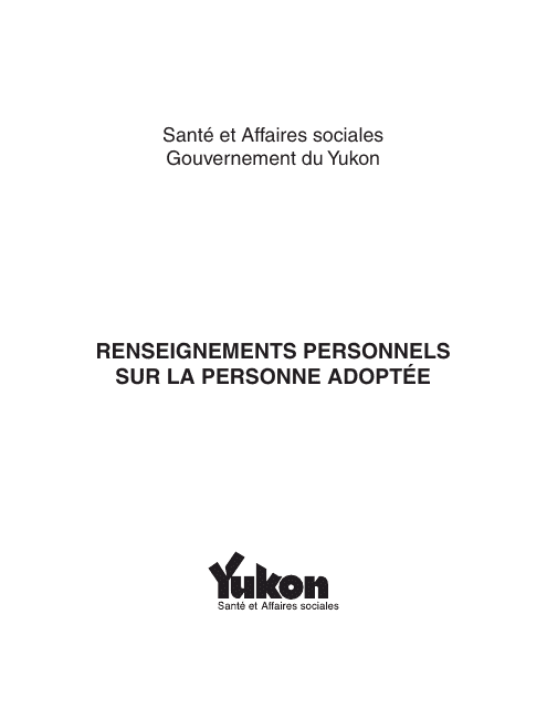 Forme YG5696 Identification Particulars of Adopted Person - Yukon, Canada (French)