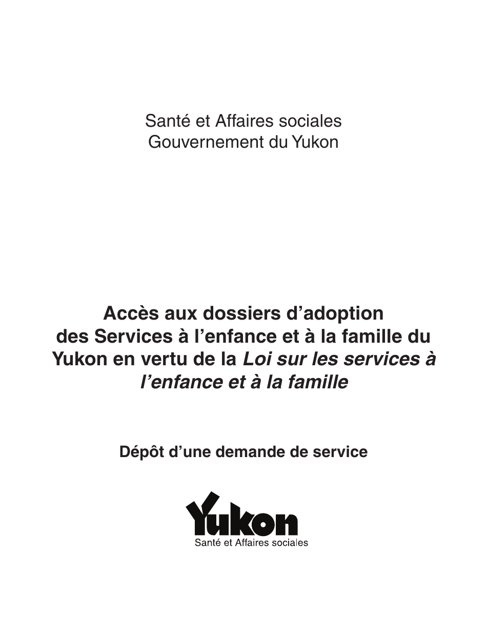 Forme YG5654 Accessing Adoption Records - Application for Service - Yukon, Canada (French), Page 1