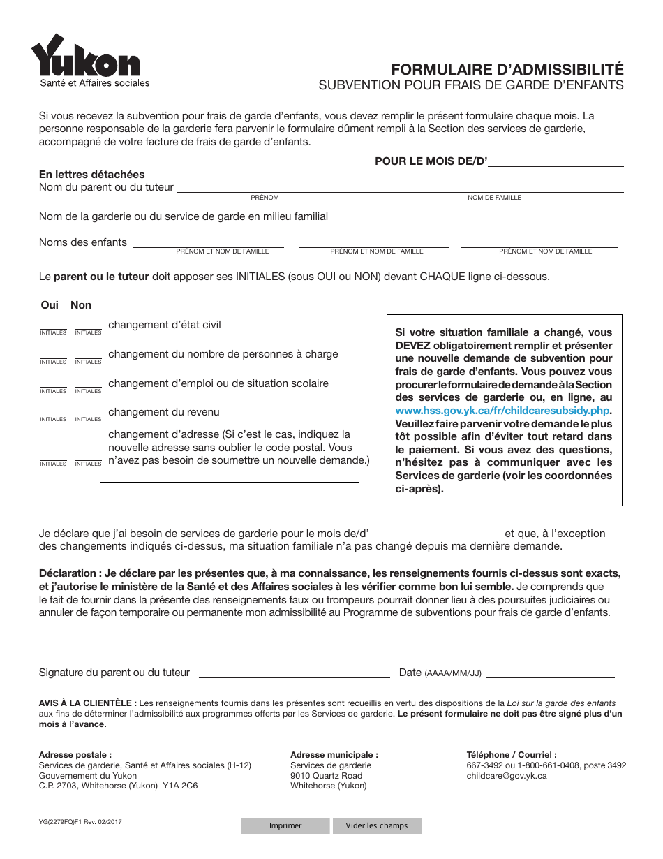 Forme YG2279 - Fill Out, Sign Online and Download Fillable PDF, Yukon ...