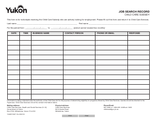 Document preview: Form YG3871 Job Search Record - Yukon, Canada