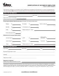 Document preview: Form YG3956 Verification of Income by Employer - Yukon, Canada