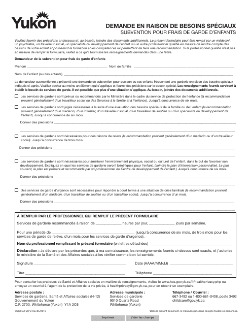Forme YG3957 Special Needs Application - Yukon, Canada (French)