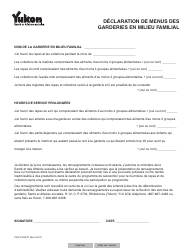 Document preview: Forme YG5703 Family Day Home Menu Declaration - Yukon, Canada (French)