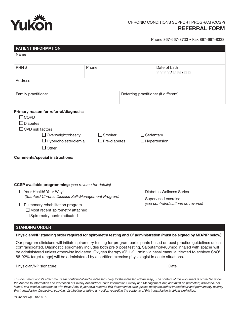 Form YG6572 Referral Form - Yukon, Canada, Page 1
