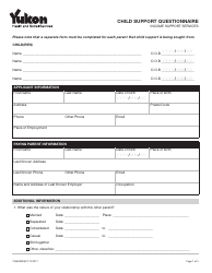 Document preview: Form YG6509 Child Support Questionnaire - Yukon, Canada