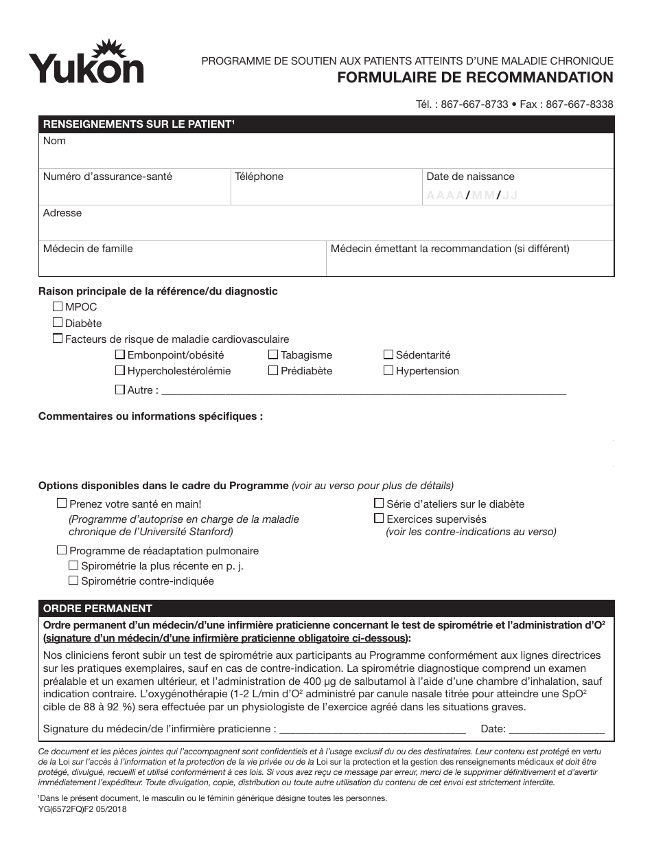 Forme YG6572 Referral Form - Yukon, Canada (French), Page 1