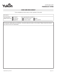 Document preview: Form YG6537 Feedback Form - Yukon, Canada