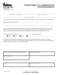 Document preview: Forme YG4684 Consent to Release Information - Yukon, Canada (French)