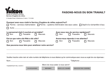 Document preview: Forme YG5984 Environmental Health Services Survey - Yukon, Canada (French)