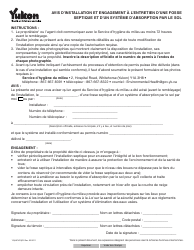 Document preview: Forme YG4674 Avis D'installation Et Engagement a L'entretien D'une Fosse Septique Et D'un Systeme D'absorption Par Le Sol - Yukon, Canada (French)