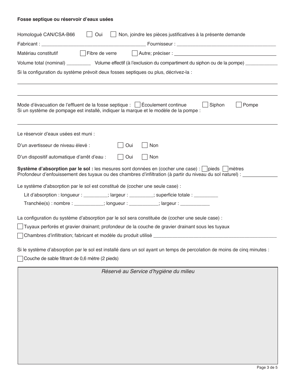 Forme YG5964 Demande Dautorisation Dutiliser Un Systeme Delimination DES Eaux Usees - Yukon, Canada (French), Page 3