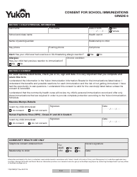 Document preview: Form YG5788 Consent for School Immunizations - Grade 6 - Yukon, Canada
