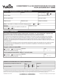 Document preview: Forme YG5788 Consentement a La Vaccination En Milieu Scolairepour Les Eleves De 6e Annee - Yukon, Canada (French)