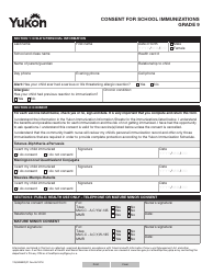 Document preview: Form YG5838 Consent for School Immunizations - Grade 9 - Yukon, Canada