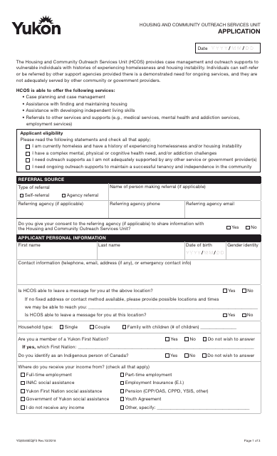 Form YG6546 Application - Hcos Unit - Yukon, Canada