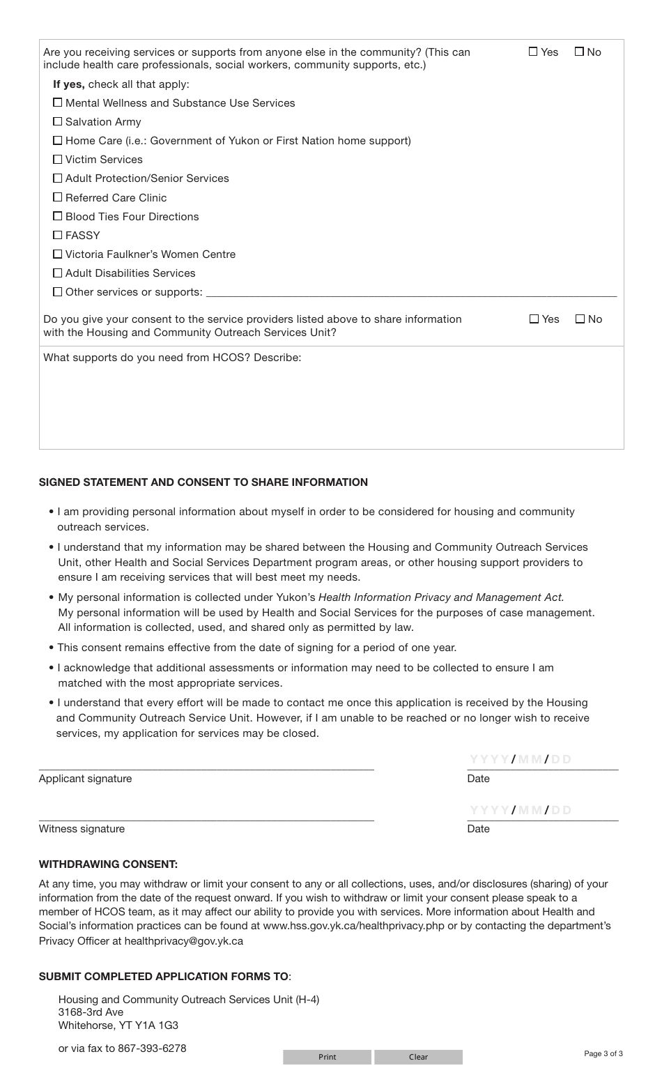 Form YG6546 Application - Hcos Unit - Yukon, Canada, Page 3