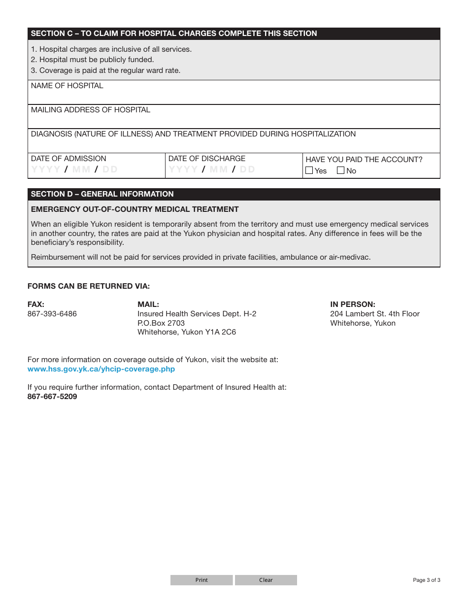 Form YG6473 Out-Of-Country Claims - Yukon, Canada, Page 3
