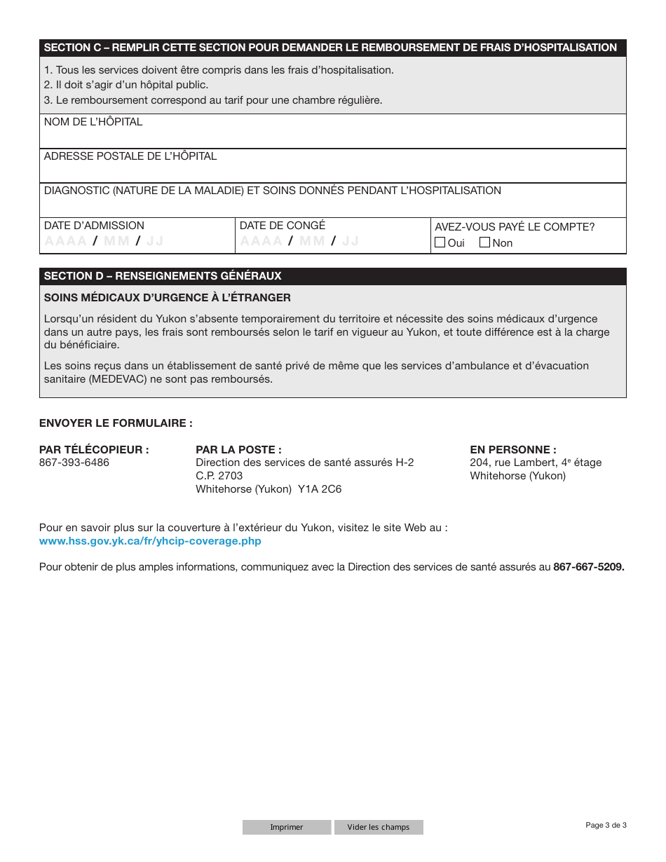 Forme YG6473 Reclamations Pour Services Medicaux a Letranger - Yukon, Canada (French), Page 3