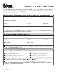 Form YG6379 Record of User Activity Request Form - Yukon, Canada