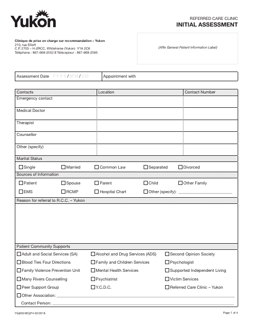 Form YG6524 Initial Assessment - Yukon, Canada
