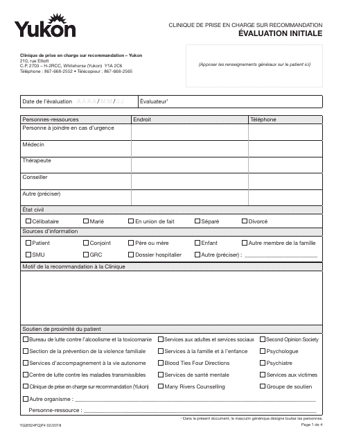 Forme YG6524 Initial Assessment - Yukon, Canada (French)